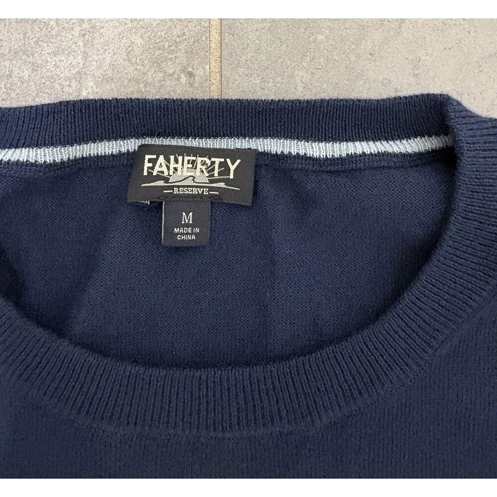 FAHERTY RESERVE Mens Navy Blue Long Sleeve Crew Neck Sweater Size M Cotton